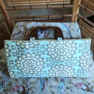 Floral Flat Wooden Walnut Handles Handbag Clutch Purse NEW 1960's Reproduction